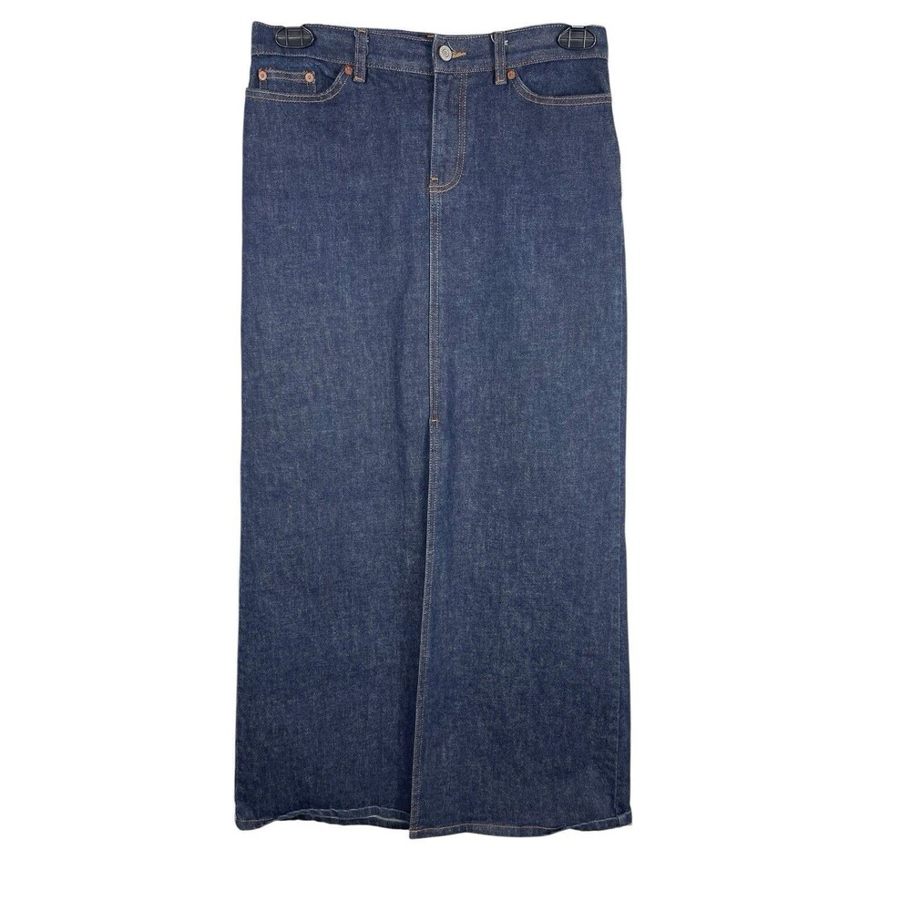 GAP Jeans Stretch Denim Maxi Skirt Size 6 Dark Wash Long Modest Y2K Style Slit